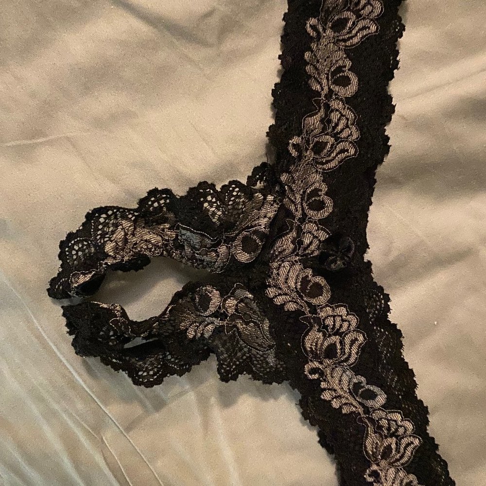 Crotchless Thong Black and Silver